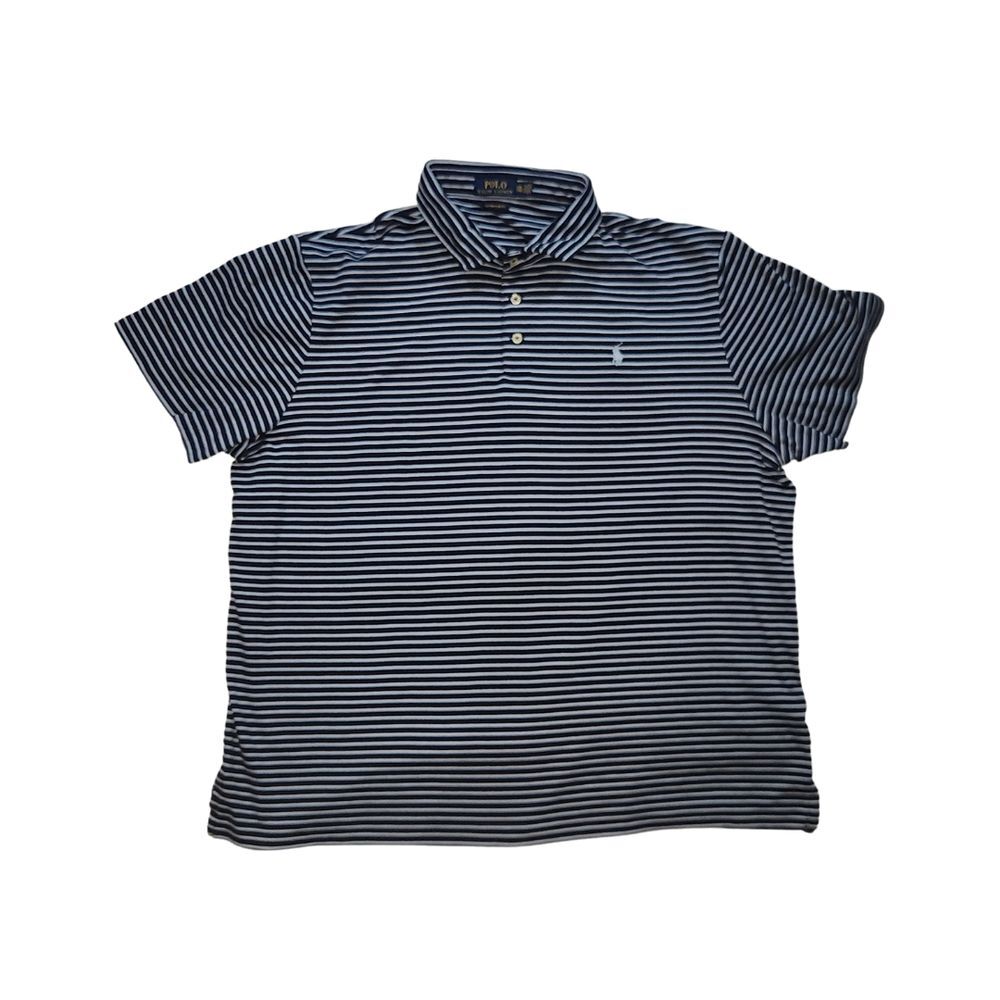Polo Ralph Lauren Shirt Mens XXL Blue White Striped with Logo Short Sleeve‎